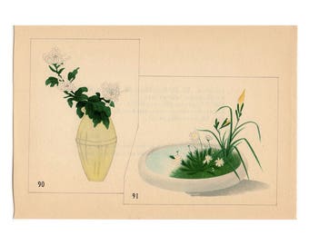 c. 1933 IKEBANA FLOWER ARRANGEMENT Japanese botanical lithograph - original vintage print