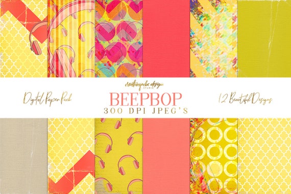 Digital paper, Digital Scrapbook paper pack - Instant download - 12 Digital Papers - Beep Bop, Planner Printable