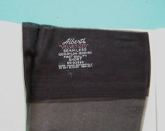 Seamless Vintage Stockings: Albert's Velvetized Black Stockings; Grant's Dept. Store Brown or Stylethrift Short/Beige Thigh-High Stockings