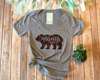Plaid Mama Bear Shirt, Buffalo Plaid Shirt, Mom T Shirt, Womens Graphic Tee, Graphic Tees for Women, Baby Shower Gift for Mom, Mama Shirt