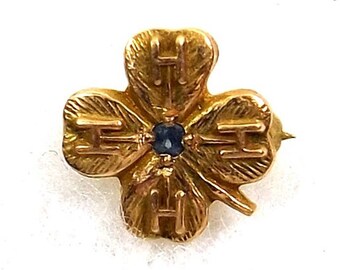 4H Lapel Pin Probably 10K Gold with Blue Sapphire