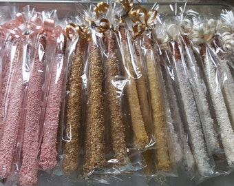 Custom Color Chocolate Covered Pretzel Rods wedding Favors, shower favors, Gender Reveal, Birthday gift, Graduation favors, 1 dozen