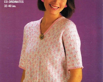 Lady's V Neck Sweater Pullover Jumper with Short Sleeves Size 81 - 102 cm 32 - 40 inch Studley Cotton Dolly DK 1262 Vintage Knitting Pattern