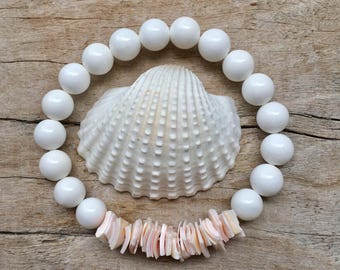 shell bracelet, mermaid jewelry, beachcomber beach bracelet, pink shell chip bracelet