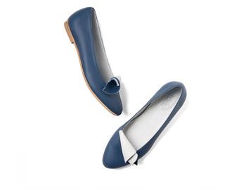 Blue ballerina shoes high quality leather handmade