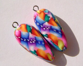 Love You Dagger Style Charm Handmade Artisan Polymer Clay Beads Pair