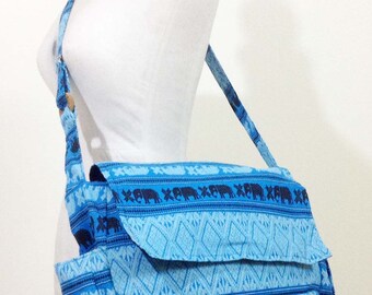 Blue Elephant Messenger Bag Woven Bag Crossbody Bag Camera Bag Boho Bag Cotton Shoulder Bag Tribal Purse bike messenger bags