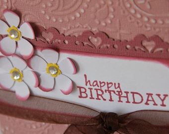 Embossed Birthday Card with Flowers, Flower Birthday Card for Women or Girls, Happy Birthday Card (EBD1505)