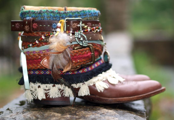 Upcycled CUSTOM REWORKED vintage colorful boho Cowboy BOOTS