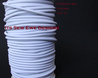 3mm White Elastic Cord - 1 yd (36") or 1 ft (12") - Made in USA - Doll Repair - Doll Making - BJD Doll - restringing cord