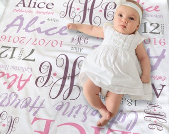 Monogrammed Baby Girl Blanket - Newborn Baby Girl Gift - Baby Shower Gift - Newborn Photo Prop - Personalized Baby Gift - Swaddling Blanket