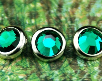 10 Emerald Crystal Hair Snaps - Round Silver Rim Edition -- Made with Swarovski Crystal Element Rhinestones