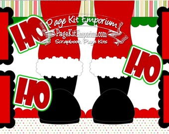 Scrapbook Page Kit Christmas Santa Boots HO HO HO Boy Girl 2 page Scrapbook Layout Kit 62A