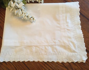 White Tablecloth Cottage Style Small Table Cover or Pillow Layover Vintage Linens
