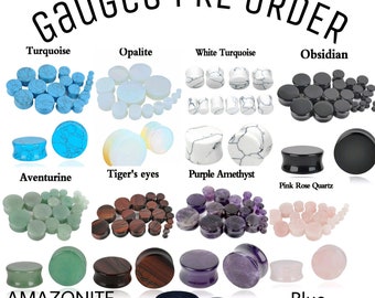 Pierre naturelle de la pierre naturelle Pierre jauges - Precommande - jauges, bouchons de pierre naturelle, Pierre de lune, améthyste, grès, quartz rose, l’obsidienne