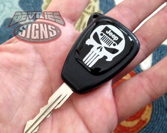Domed JEEP key fob emblems badge punisher Wrangler JK JKU Rubicon Sahara Sport