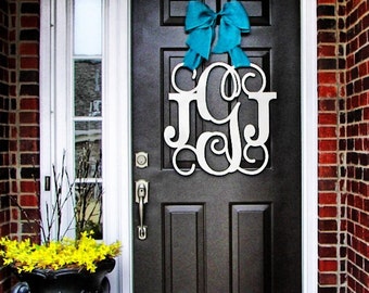 Monogram Wreath - Door Monogram - Door Wreath - Door Decor - Wood Monogram - Wood Letters - Custom