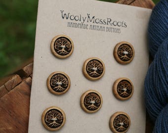 SALE! 8 Wooden Tree Buttons- Oregon Myrtlewood- Wooden Buttons- Eco Craft Supplies, Eco Knitting Supplies, Eco Sewing Supplies