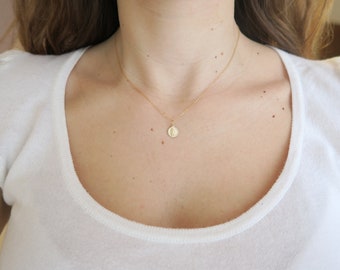 Virgin mary necklace, Tiny virgin Mary medal. Baptism neckace, Christening necklace, Gold filled necklace, religious jewelry, dainty neckace