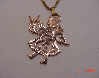Vintage Coppercraft Guild Copper Gems Angel With Harp Pendant Necklace 17 - 765