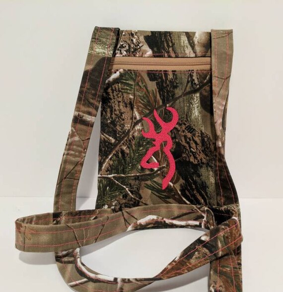 camo crossbody bag with striped strap