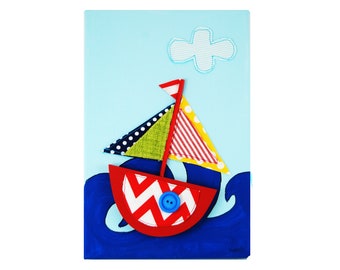 Sea Boat painting on canvas/nursery wall decor