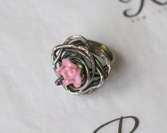Glasswork Rose 925 Sterling Silver Ring (0311)