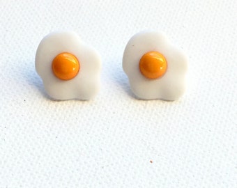 Egg Stud Earrings, Fried Eggs, Sunny Side Up, Kawaii, Food Jewelry, Breakfast Food