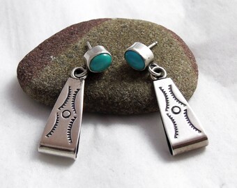 Vintage Navajo Earrings, Native American Earrings, Turquoise Silver, Turquoise Earrings, Turquoise Earrings, Stamped Silver Earrings