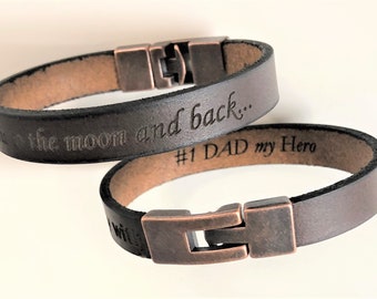 Dad's Hidden Message Bracelet, Hidden Message Brown Leather Bracelet, Secret Message Mens Cuff, Personalized Bracelet, Custom Gift For Dad