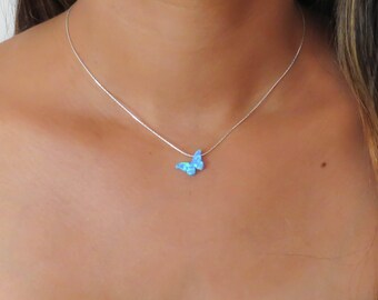 Butterfly necklace, Opal butterfly necklace, Blue Opal Necklace, Butterfly jewelry, Delicate jewelry, Opal jewelry, October birthstone, Blue