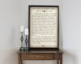 COUNT of MONTE CRISTO - Book Page Wall Art - Book Lovers Large Wall Poster- Great For Home Decor or Gift