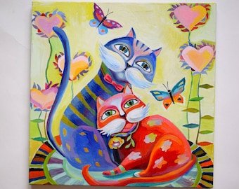 cat oil painting on canvas art Oil paintings abstract cat Oil paintings Valentine's Day painting Original oil painting Abstract oil art
