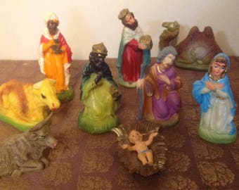 Vintage Hard Plastic Hong Kong Nativity Set, Vintage Nativity Set