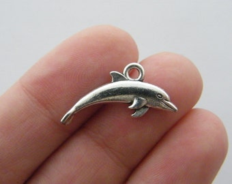 6 Dolphin charms antique silver tone FF260