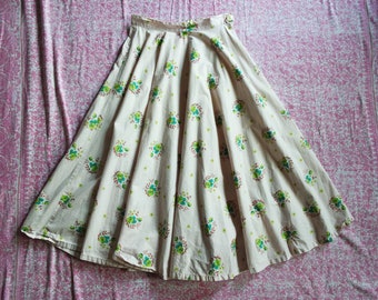 Vintage 1950s Cotton Circle Skirt - Floral Cotton Full Skirt - Spring Florals