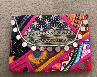 Patchwork Vintage Embroidery Fabric Banjara Envelop Clutch, Gypsy Banjara Clutch, Bohemian Clutch