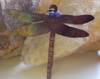 copper patina dragonfly pendant