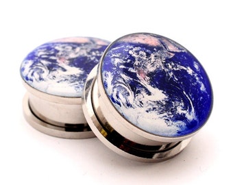 Earth Picture Plugs gauges - 16g, 14g, 12g, 10g, 8g, 6g, 4g, 2g, 0g, 00g, 7/16, 1/2, 9/16, 5/8, 3/4, 7/8, 1 inch