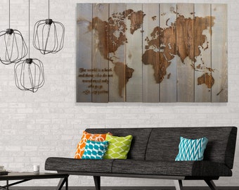 Wood Wall Art, Wood Art, Map Of the World, Reclaimed Wood, Travel Map, World Map, Map Art, Panel Art, Large Map Art, Handmade Wood