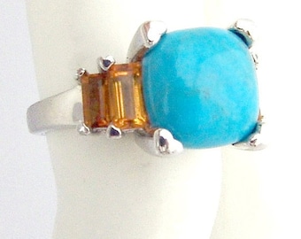SaLe! sALe! Citrine Turquoise Ring Sterling Silver
