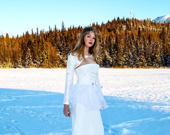 Strapless Bridal Gown // Column Dress // Beaded Train and Detachable Peplum // Daphne Gown