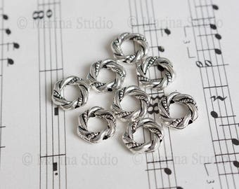 10 rings drilled to 11mm antique silver metal beads
