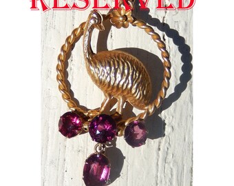 RESERVED! Antique Purple Garnet 9K Gold EMU Pendant Colonial Australian Victorian 1890 Bird Sculpture