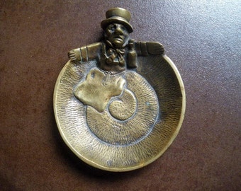 Vintage french bronze ashtray : guignol/lyon/signed   BURBAN/ cendrier bronze/curiosité