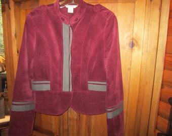 Sundance Catalog Cotton Velvet Military Style Jacket Womens Size M.