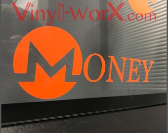 MONEY Monero XMR Coin Vinyl Decal Sticker Blockchain cryptocurrency 6" to 12" miner mining