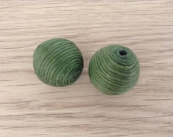 Large beads textile green x 2