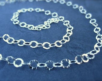 Bright Polished Textured Circle Sterling Silver Chain - 4mm - 1 foot