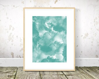 Smoke Print, Teal Wall Art, Teal Print, Teal Abstract Painting, Teal Art, Printable Wall Art